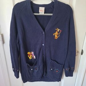 Vintage Disney Women’s Cardigan Navy Blue Winnie The Pooh Embroidered Size Small